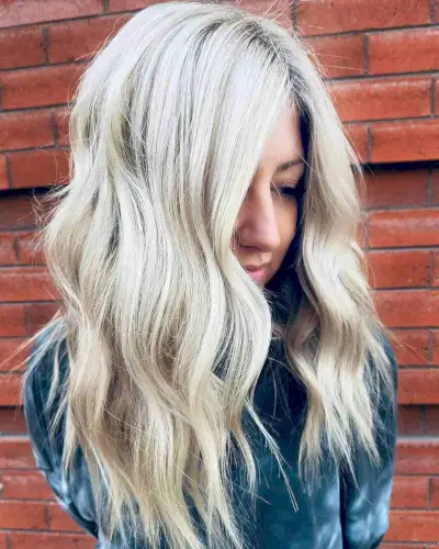 Bright White Blonde Medium-Length Layers