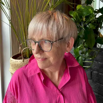 Strawberry Blonde Pixie with Bangs