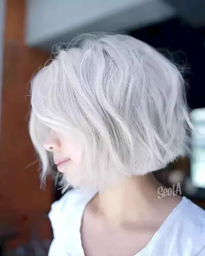 Short Ice White Blonde Blunt Cut for women with short hair