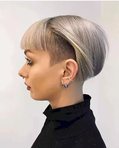 Trendy Dark Blonde Undercut Bob with Bangs