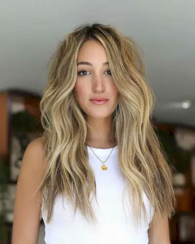beige blonde with long wavy hair