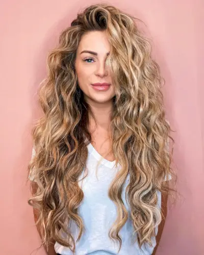 long curly dark blonde hair