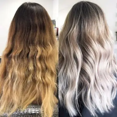 ダークルーツのキャラメルブロンドからハイライトヘアのクールブロンドへ。