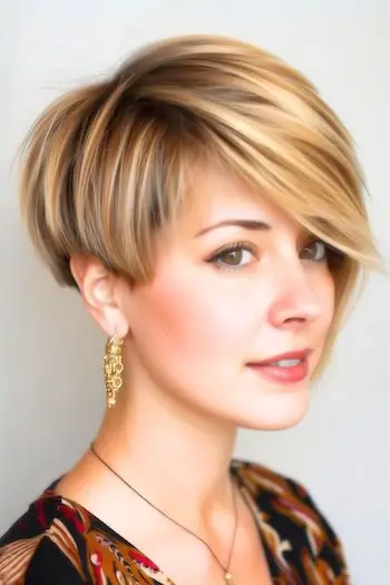 Idea di colore per capelli pixie biondo miele asimmetrico.