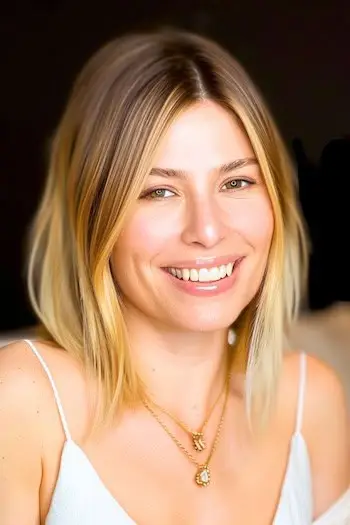 Strati lisci biondo miele con idea colore capelli parte centrale.