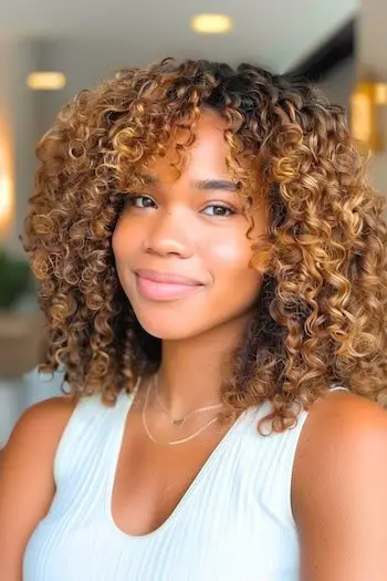 Biondo miele lungo fino alle spalle evidenzia l'idea del colore dei capelli.