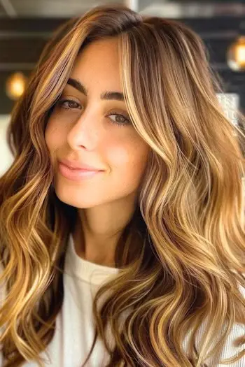 Riflessi biondo miele su capelli castani.