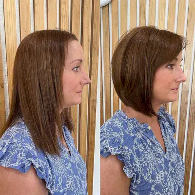Neck-Length Angled Bob Haircut with Side Fringe