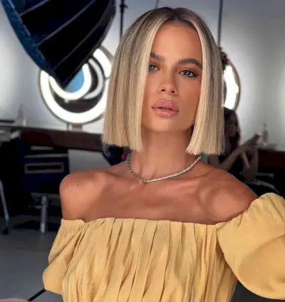 Middle Part Blunt Neck-Length Cut for Square Faces