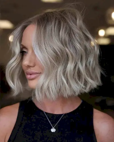 Neck-Length Blunt Cut with Beach Waves