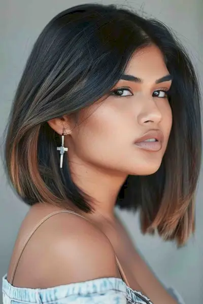 Asymmetrical Neck-Length Bob with Balayage
