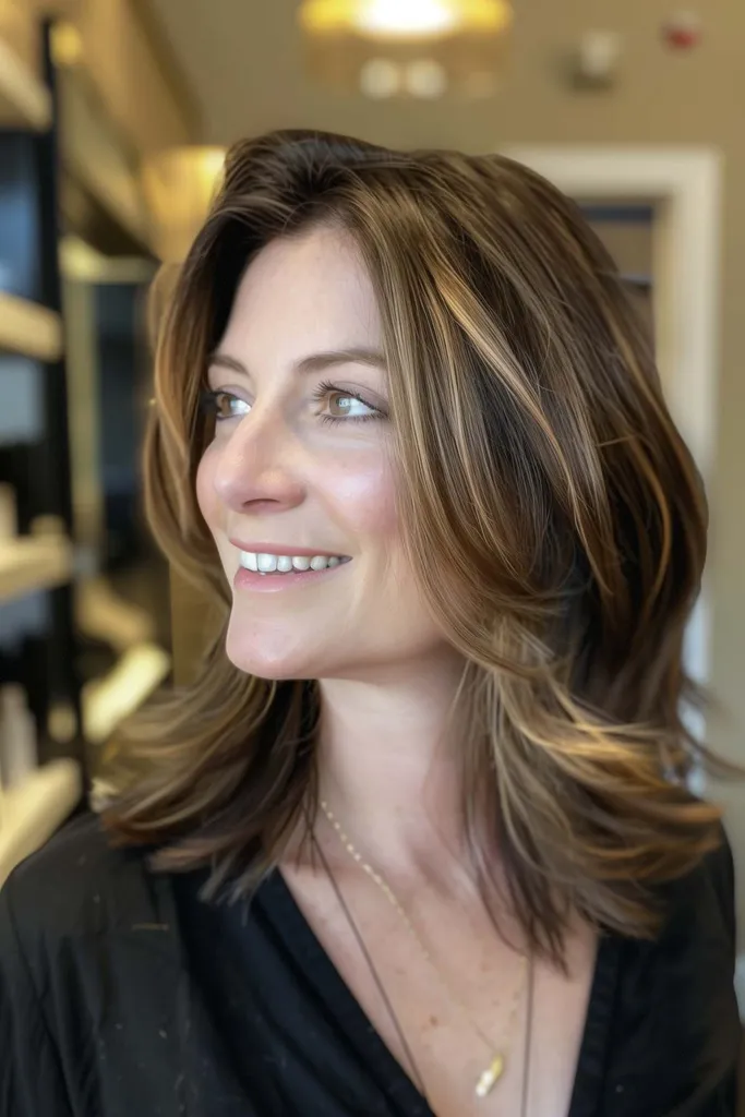 Lange ruige bob met gevederde uiteinden voor fijn haar' title=