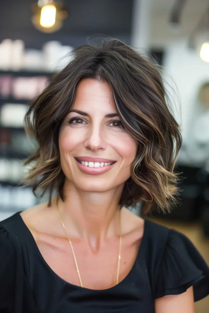 Shaggy bob met gelaagde snit voor vierkante gezichten met fijn haar' title=