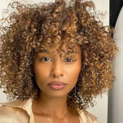 Bob with Tight Curls and Bangs