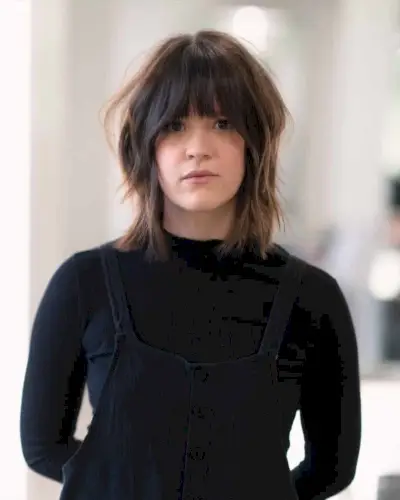 Textured Shaggy Bob with Bangs