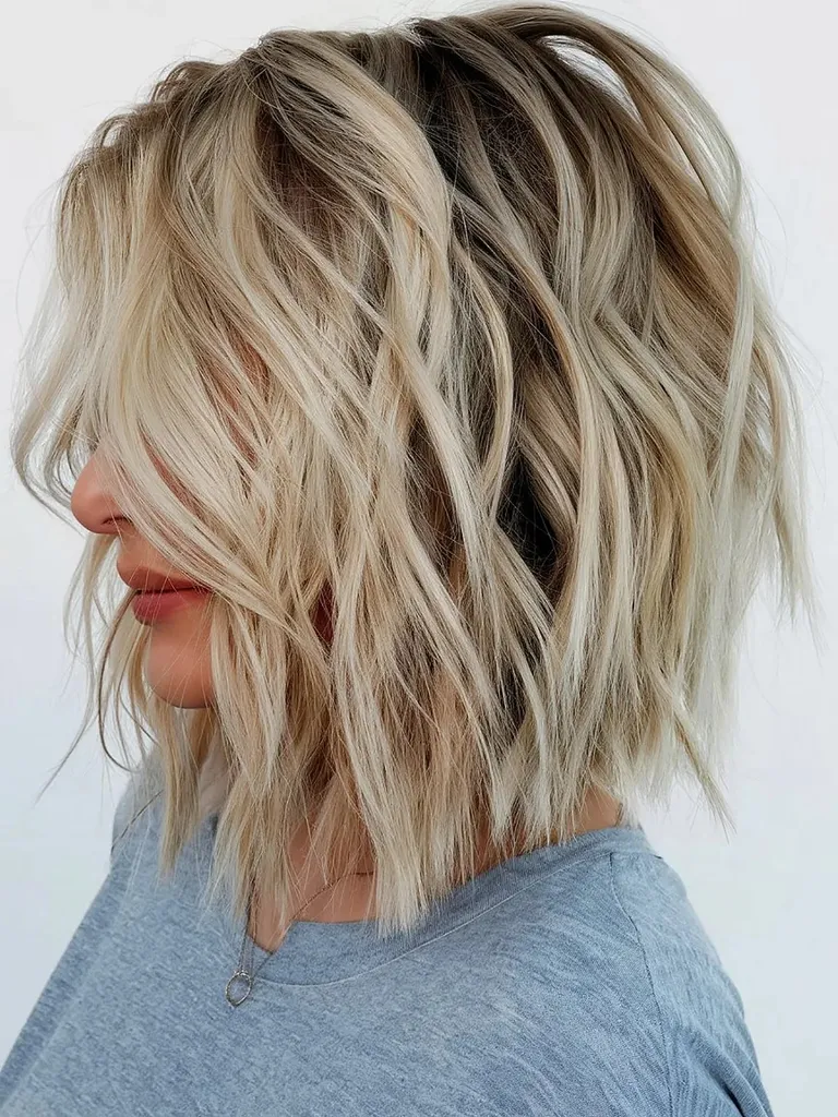 Shaggy omgekeerde bobsnit op schouderlengte' title=