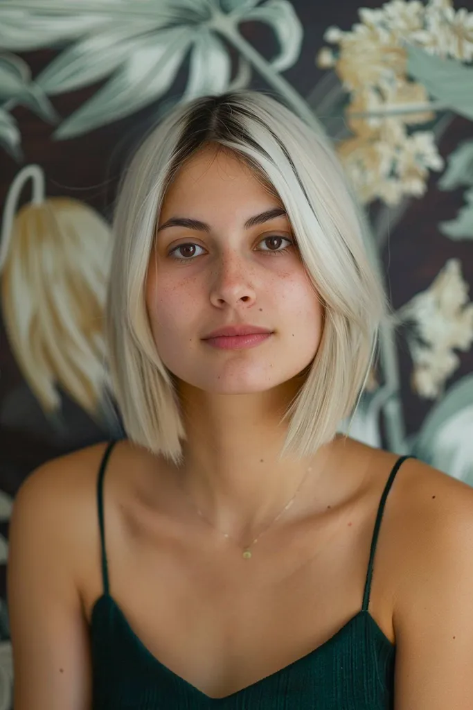 Haloshade bob med platinablonda toner och fjäderlika lager för en voluminös finish' title=