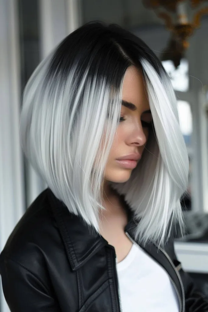 Glossclipse frisyr med svart-till-platina-gradient och trubbiga toppar' title=