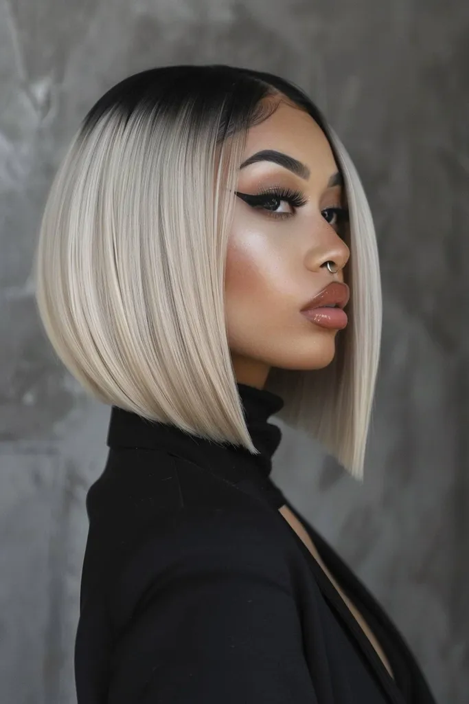 Luxeclipse bob med skuggrötter och champagneblond ton' title=