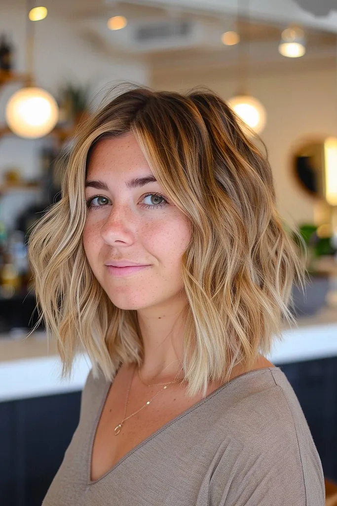 Tidvattenbob med ansiktsramande lager och mjuka vågor' title=