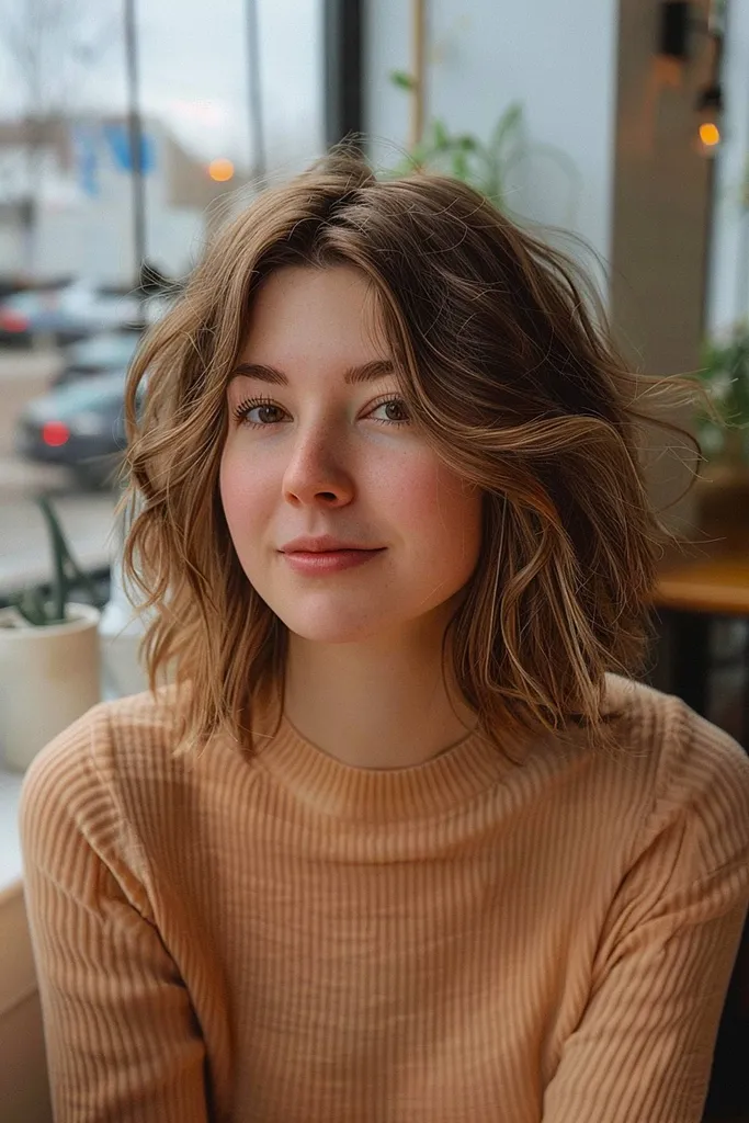 Touslecut bob med lösa strukturerade vågor' title=