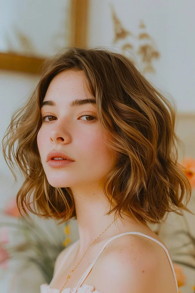 Floatwave bob med mjuka karamellhöjdpunkter och luftiga vågor' title=