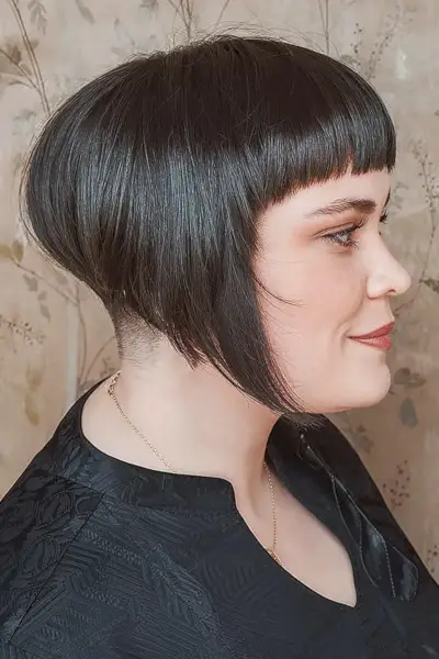 Edgy Stacked Bob with Rounded Fringe and Undercut