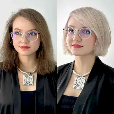 Blunt Slob Bob with a Side Part for girls in their 20s with glasses