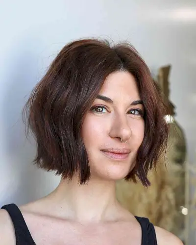 Soft Blunt Chin-Length Brunette Bob