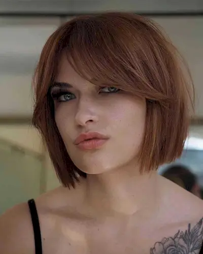 Chin-Length Blunt Chic Copper Slob Bob Cut for ladies with short straight hair