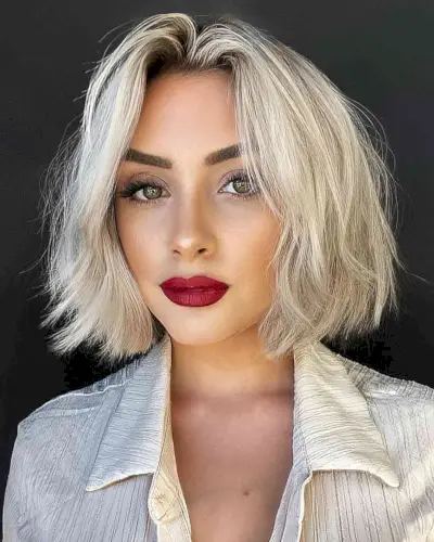 Light Blonde Short Blunt Chin-Length Bob Cut