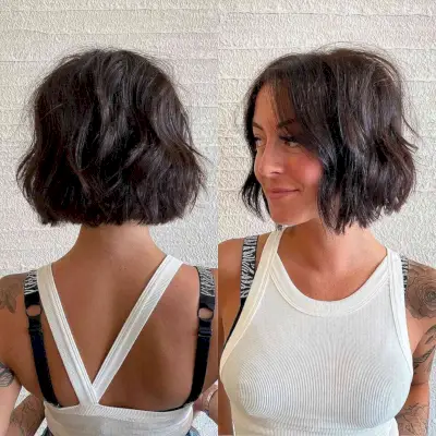 Textured Blunt Chin-Length Bob with Curtain Bangs