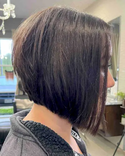 Brunette Angled Straight Swing Bob for Chin-Length Hair