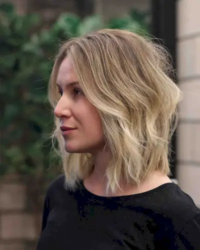 Textured Long Blonde Balayage Bob