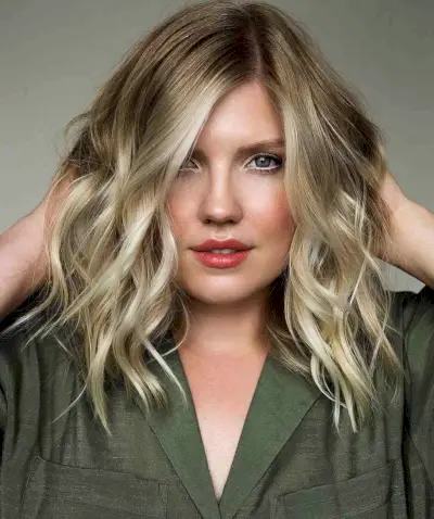 Textured Wavy Lob with a Side Part