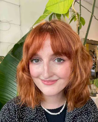 Textured Shoulder-Length Long Bob with Curtain Bangs