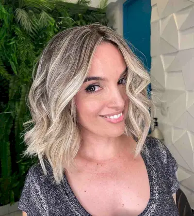Textured Wavy Long Bob with a Middle Part