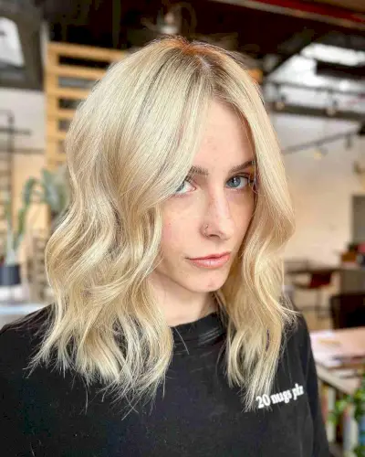 Textured Long Blonde Bob with Soft Waves