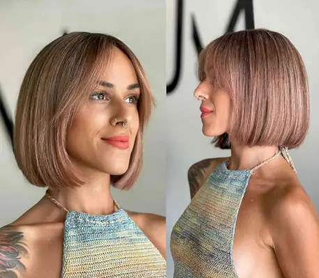 Flattering Rose Gold Blunt Bob for Short Hair