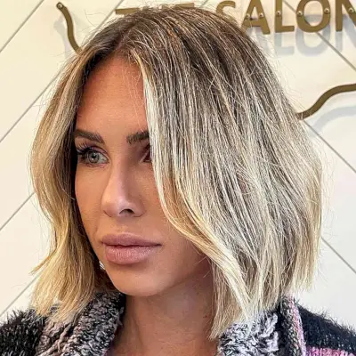 Neck-Grazing Rooted Blonde Blunt Bob Cut