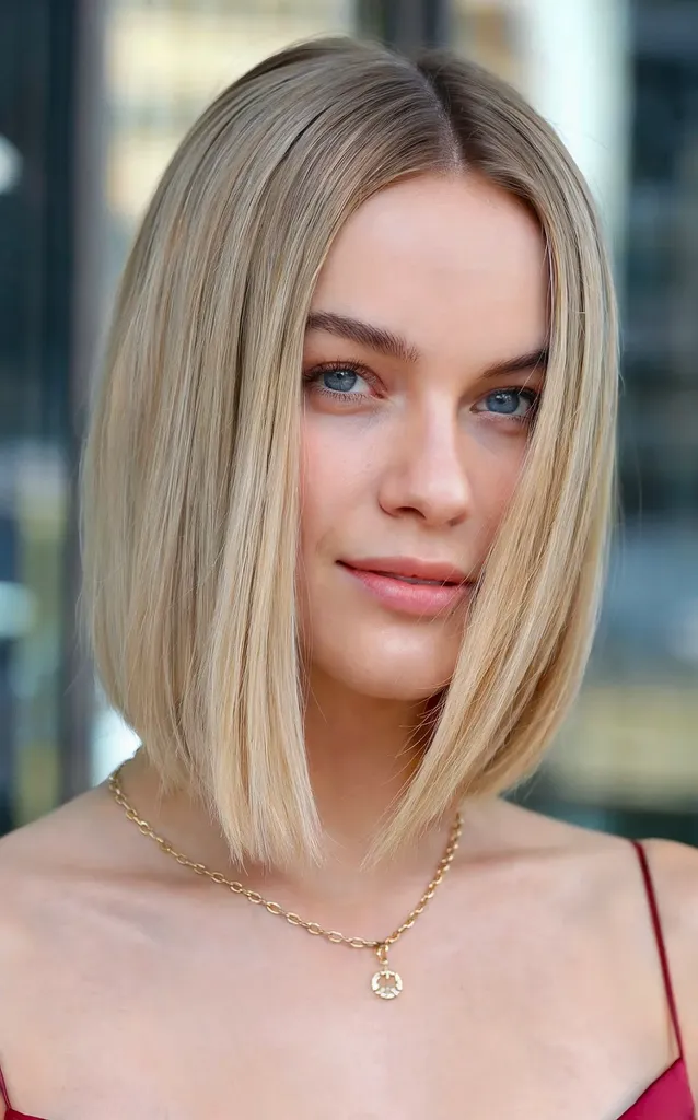 garš leņķisks bob matu griezums ar vidusdaļu' title=