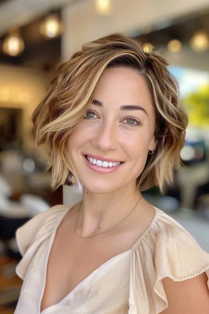 Pflegeleichter Bob mit strukturierten Schichten und Seitenteil' title=