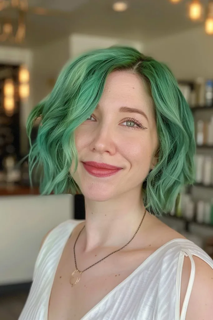 Ausgefallener, strukturierter Bob mit umgeschlagenen Enden und Seitenteil' title=