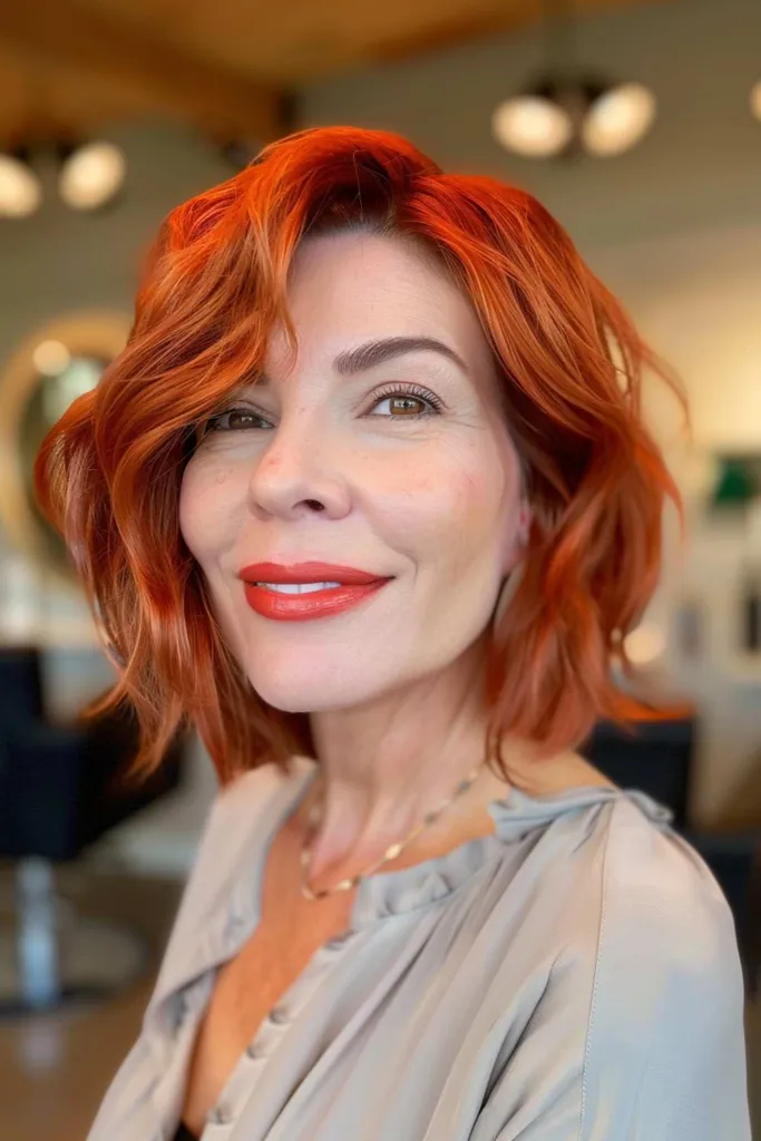 Strukturierter roter Bob mit tiefem Seitenteil' title=