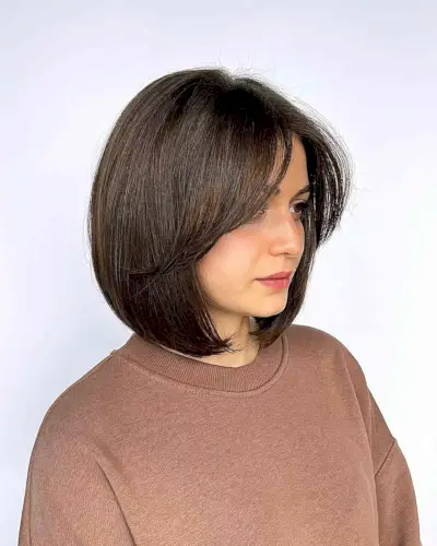 Neck-Length Thick Round Bob with Face-Framing Bangs