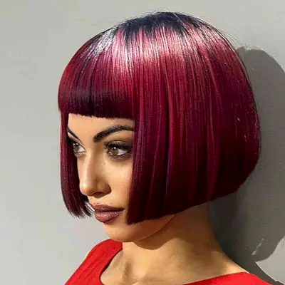 Thick Red Bob with Black Roots