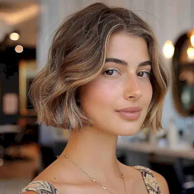 Tousled and youthful short blunt bob haircut