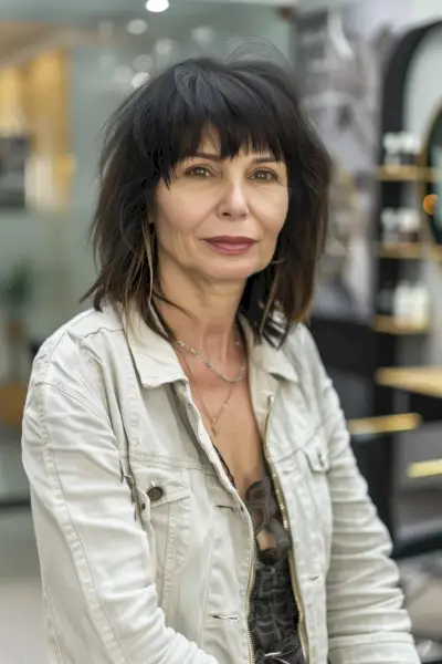 Bullet bob for older women with soft layers and blunt bangs