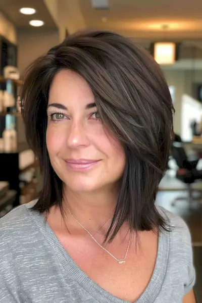 Bullet cut for thick hair with layered lengths and soft, feathered layers