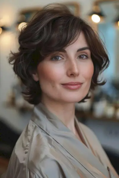 Bullet bob with a deep side part and subtle waves